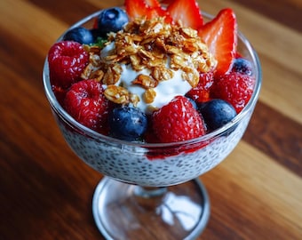 Chia Pudding mit Beeren & Müsli Rezept | Leicht | Druckbare PDF | Sofortdownload | Hausgemachte Freude