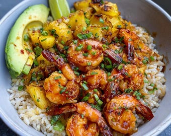 Sweet and Spicy Pineapple Shrimp Bowl Recipe | Easy | Digital Download | PDF | Instant | Homemade