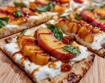 Peach Burrata Flatbread Recipe | Easy Homemade Printable | Instant Digital Download PDF