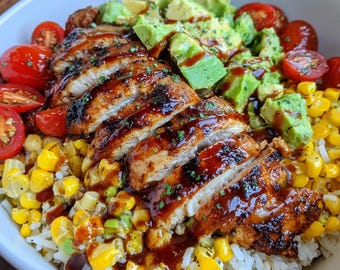 BBQ Chicken Rice Bowl Recipe | Printable PDF | Instant Download | Easy Homemade Meal