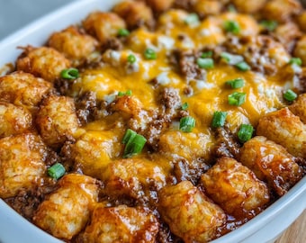 Cheesy Tater Tot Casserole Recipe | Easy Homemade Meal | Printable PDF | Instant Download