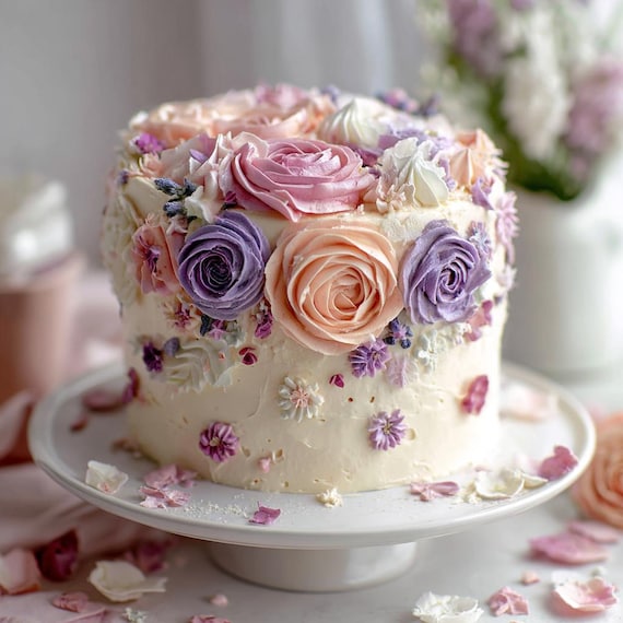 Elegant Floral Buttercream Cake Recipe | Printable PDF | Instant Download | Homemade Cake Decoration | Easy Tutorial