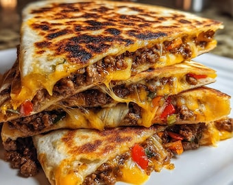 Cheesy Beef Quesadilla Recipe | Printable PDF | Easy Homemade Instant Download | Digital Recipe