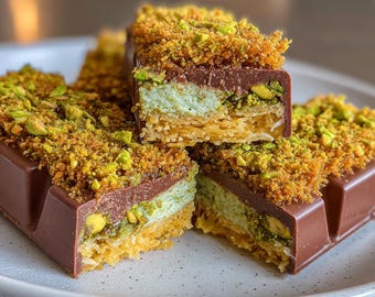 Receta de barritas de kataifi de chocolate y pistacho / Postre casero fácil / PDF imprimible (descarga instantánea)