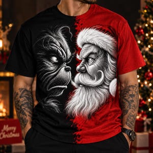 Weihnachts-T-Shirt-Design: Grumpy Santa vs Grinch (Digitaler Download)