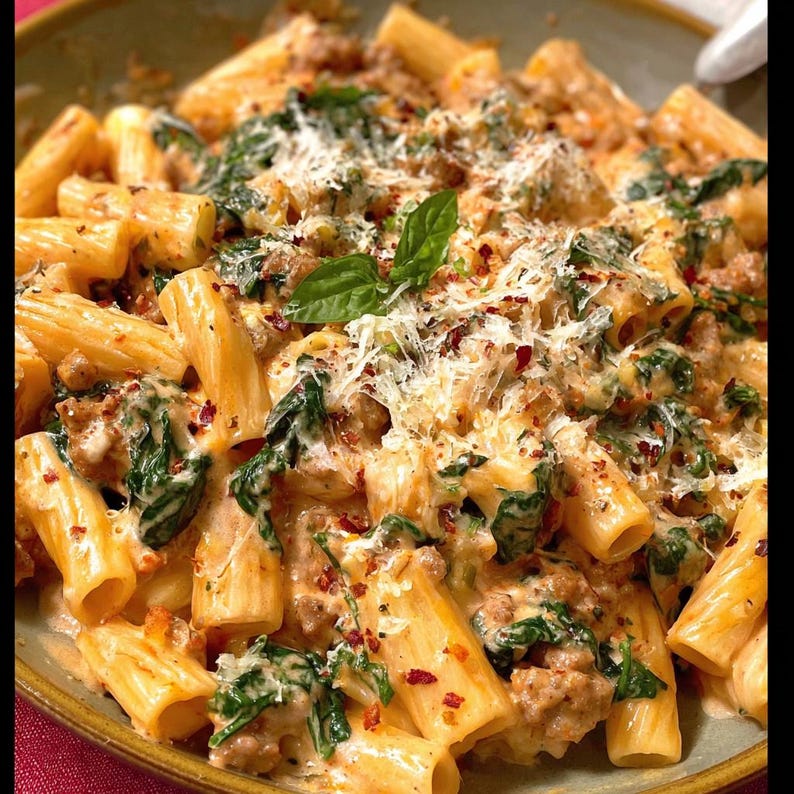 Creamy Sausage & Spinach Rigatoni Recipe | Easy Homemade Pasta ...