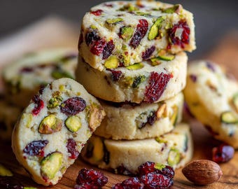 Cranberry Pistazie Shortbread Rezept | Einfache hausgemachte Kekse | Druckbare PDF | Sofort Download