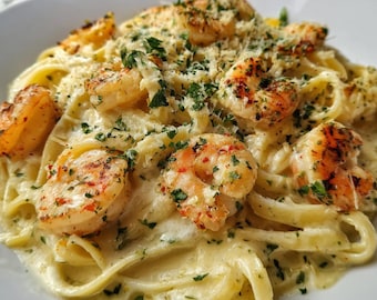 Garnelen Fettuccine Alfredo Rezept | Druckbare PDF | Sofortdownload | Selbstgemacht & einfach