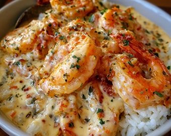 Creamy Garlic Shrimp with Rice Recipe | Easy | Printable PDF | Instant Download | Homemade Dinner