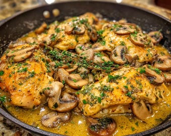 Cremiges Knoblauchpilz-Huhn-Rezept | Einfache hausgemachte Mahlzeit | Druckbare PDF | Sofort Download
