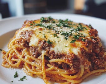 Gebackenes Spaghetti-Auflauf-Rezept | Einfach druckbares PDF | Sofortdownload | Hausgemachtes Komfort Essen