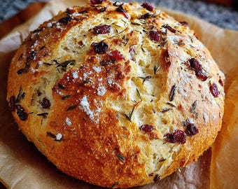 Preiselbeer-Rosmarin-Artisan-Brot-Rezept | Druckbare PDF | Selbstgemachtes Brot | Sofort Download