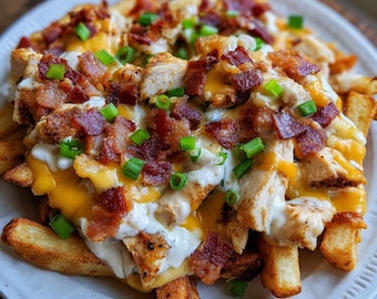 Geladenes Hühnerspeck-Käse-Pommes-Rezept | Einfach druckbares PDF | Sofortdownload | Hausgemachtes Komfort Essen