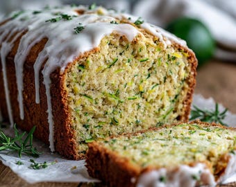 Lemon Glazed Zucchini Bread Recipe | Homemade Easy Bake | Printable PDF | Instant Download