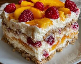 Easy Raspberry Peach Icebox Cake Recipe | Instant Download | Homemade Dessert PDF | Digital Recipe