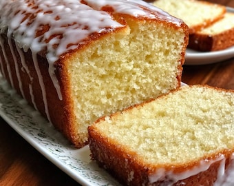 Lemon Drizzle Pound Cake Rezept | Einfacher selbstgemachter Kuchen | PDF Sofort-Download | Druckbare Rezept-Anleitung