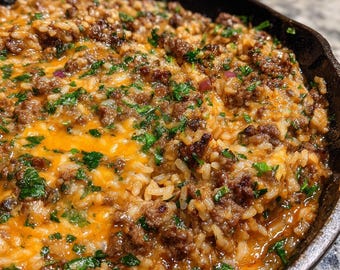 Savory Beef and Rice Skillet Recipe | Easy Homemade Dish | Printable PDF | Instant Download