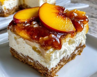 Peach Cheesecake Bars Recipe | Printable PDF | Homemade Dessert | Easy | Instant Download