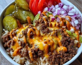 Cheeseburger Rice Bowl Recipe | Easy Digital Download | Printable PDF | Instant Download | Homemade Flavor