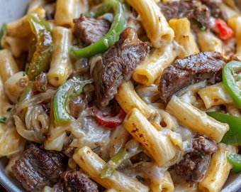 Cremiges Steak und Erbsen Pasta Rezept | Druckbare PDF | Sofortdownload | Selbstgemachtes Abendessen | Leichte Mahlzeit