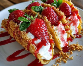 Erdbeer-Käsekuchen-Tacos-Rezept | Druckbare PDF | Sofortdownload | Hausgemachter Nachtisch | Einfach Süß | Digitaler Download