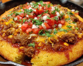 Pfanne Chili Cornbread Rezept | Druckbare PDF | Sofortdownload | Hausgemachtes Komfort Essen | Einfach