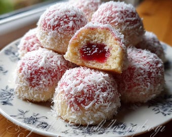 Recette de boules de confiture à la noix de coco et aux framboises | Délice maison | PDF imprimable | Téléchargement instantané | Gâterie dessert facile