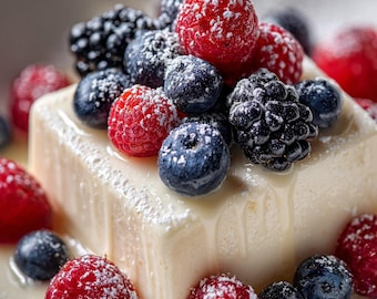 Hausgemachte Panna Cotta mit Beeren Rezept | Einfacher Nachtisch | Sofortdownload | Druckbares PDF