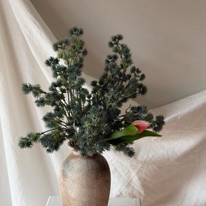 Faux Winter Cedar Branch Artificial Pine Stems for DIY Indoor Decor, Pine Needle Stem Evergreen garland, primitive christmas decor