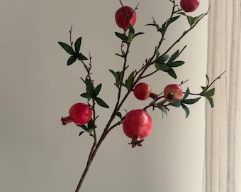 Real touch Pomegranate Branch in Dark Red, Artificial Fruits, Fake Plants, Pomegranate decor, Fake Fruit Stem, Home Lucky Plant Decor
