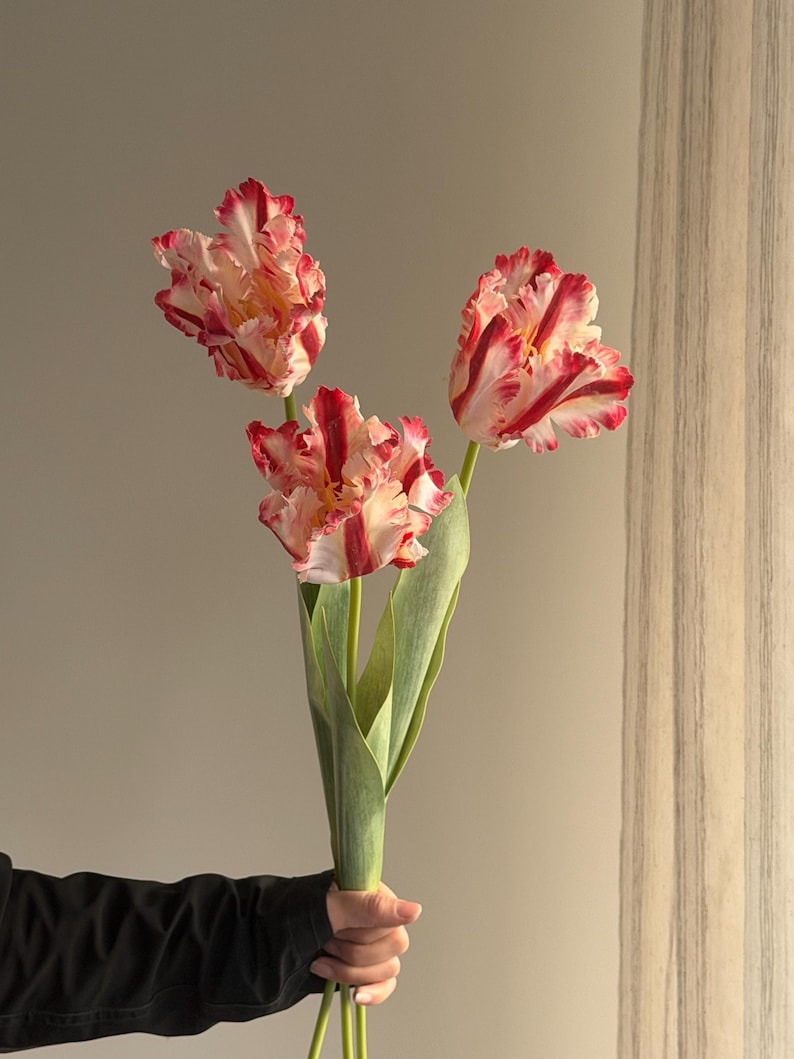 Fake parrot tulip flower,artificial tulips stems, Real touch tulip,fake flower arrangements,fake tulip for Mothers Day gift image 6