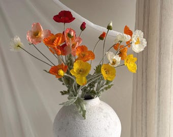 Faux Icelandic Poppies, Silk Poppies For DIY Florals Centerpieces, Fake poppy Floral Arrangement for Wedding, Artificial funeral Flower PF02