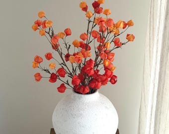 Faux Orange Lantern Fruit Halloween Decoration Stem, Artificial Lantern fruit Branch for Holiday Decor, fake lantern flower branch
