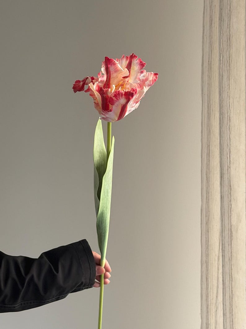 Fake parrot tulip flower,artificial tulips stems, Real touch tulip,fake flower arrangements,fake tulip for Mothers Day gift Bubblegum