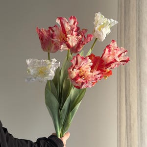 Fake parrot tulip flower,artificial tulips stems, Real touch tulip,fake flower arrangements,fake tulip for Mothers Day gift image 3