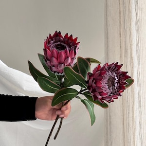 18" Faux Protea Flower Artificial Protea Stem Home Wedding Decor Silk Proteas Petals Faux Exotic Tropical Flowers Arrangement KP01