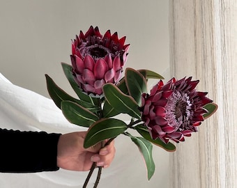 18" Faux Protea Flower Artificial Protea Stem Home Wedding Decor Silk Proteas Petals Faux Exotic Tropical Flowers Arrangement KP01