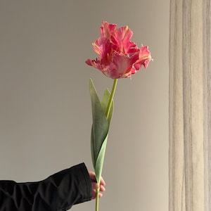 Fake parrot tulip flower,artificial tulips stems, Real touch tulip,fake flower arrangements,fake tulip for Mothers Day gift Dark Pink