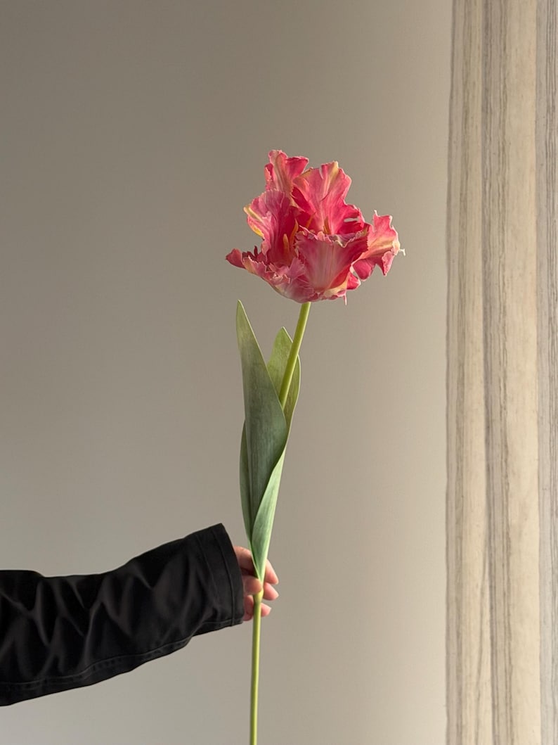 Fake parrot tulip flower,artificial tulips stems, Real touch tulip,fake flower arrangements,fake tulip for Mothers Day gift Dark Pink