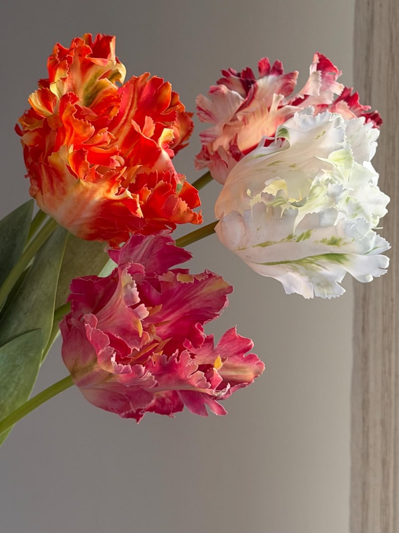 Fake parrot tulip flower,artificial tulips stems, Real touch tulip,fake flower arrangements,fake tulip for Mothers Day gift image 5