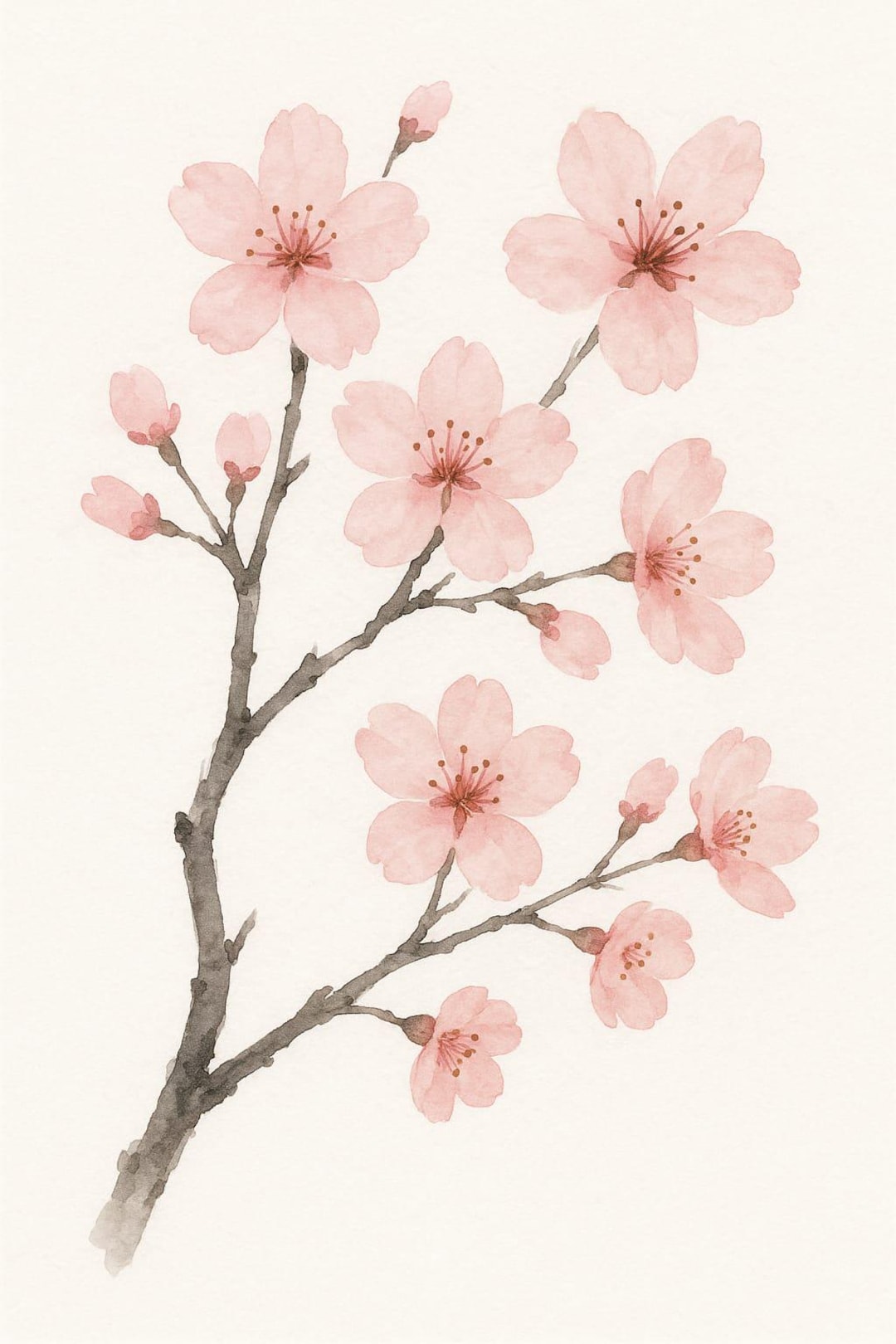 Cherry Blossom Watercolor Print | Japanese Sakura Branch Art | Digital ...