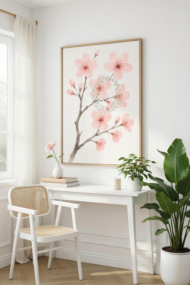 Cherry Blossom Watercolor Print | Japanese Sakura Branch Art | Digital ...