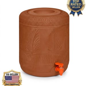andmade Terracotta Water Cooler with Tap | Clay Water Dispenser | Eco-Friendly Natural Cooling Pot | Traditional Mitti ka Cooler