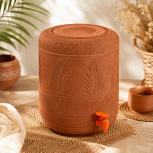andmade Terracotta Water Cooler with Tap | Clay Water Dispenser | Eco-Friendly Natural Cooling Pot | Traditional Mitti ka Cooler