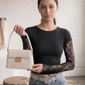 Elegant Black Cotton Lace Patchwork Top – Chic Mesh Long Sleeve Blouse – Sophisticated Boho Vacation Shirt – Modern Soft Girl Aesthetic Top