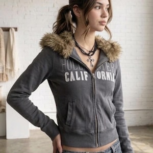 Y2k Hollister Fur Hood Jacket - Etsy