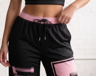 Cyber Y2K Racing 2-Piece Set – Aesthetic Baddie Tracksuit – Black & Pink Number 95 Crop Top  Wide Leg Pants – Edgy Sporty Streetwear Outfit