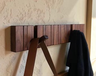 Handmade Walnut Piano Coat Rack Flip-Down Magnetic Hooks