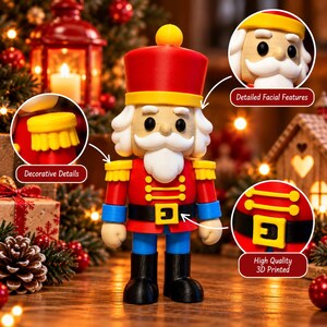 Figura de Cascanueces Navideña, Cascanueces impreso en 3D de 15 cm, Decoración navideña tradicional, Adorno festivo para mesa, Regalo navideño