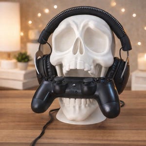 Totenkopf-Kopfhörerständer & Controller-Halterung – Schreibtisch-Organizer für Gaming – PS4-, PS5- und Xbox-Headset-Ständer – Gothic-Gamer-Deko
